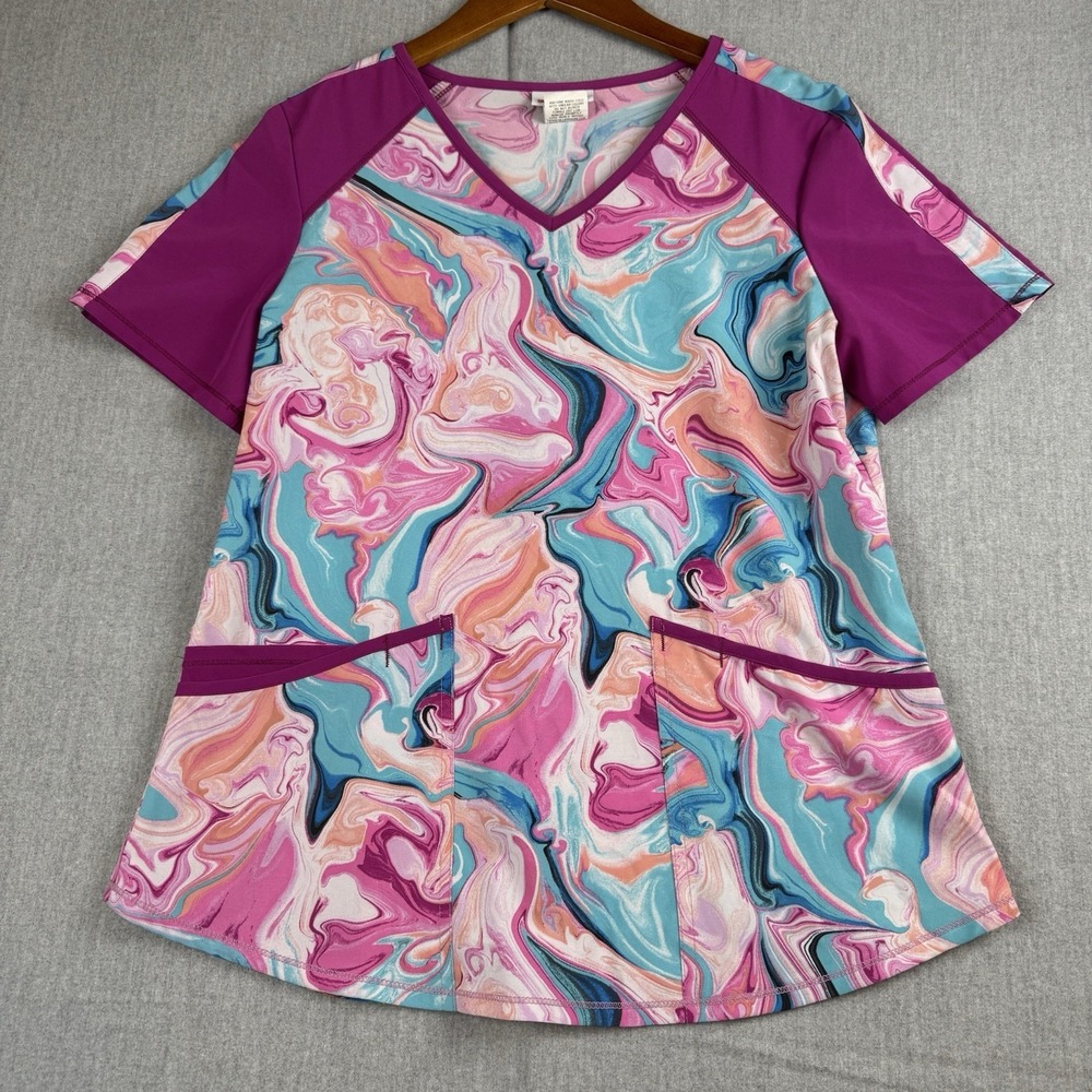 Scrubstar Women's Alcohol Swirl Print V-Neck Scrub Top w/Pockets - Size S